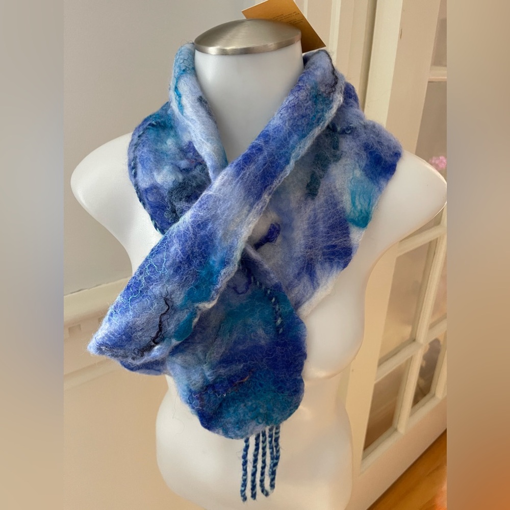 Handcrafted nuno wet felted merino wool scarf